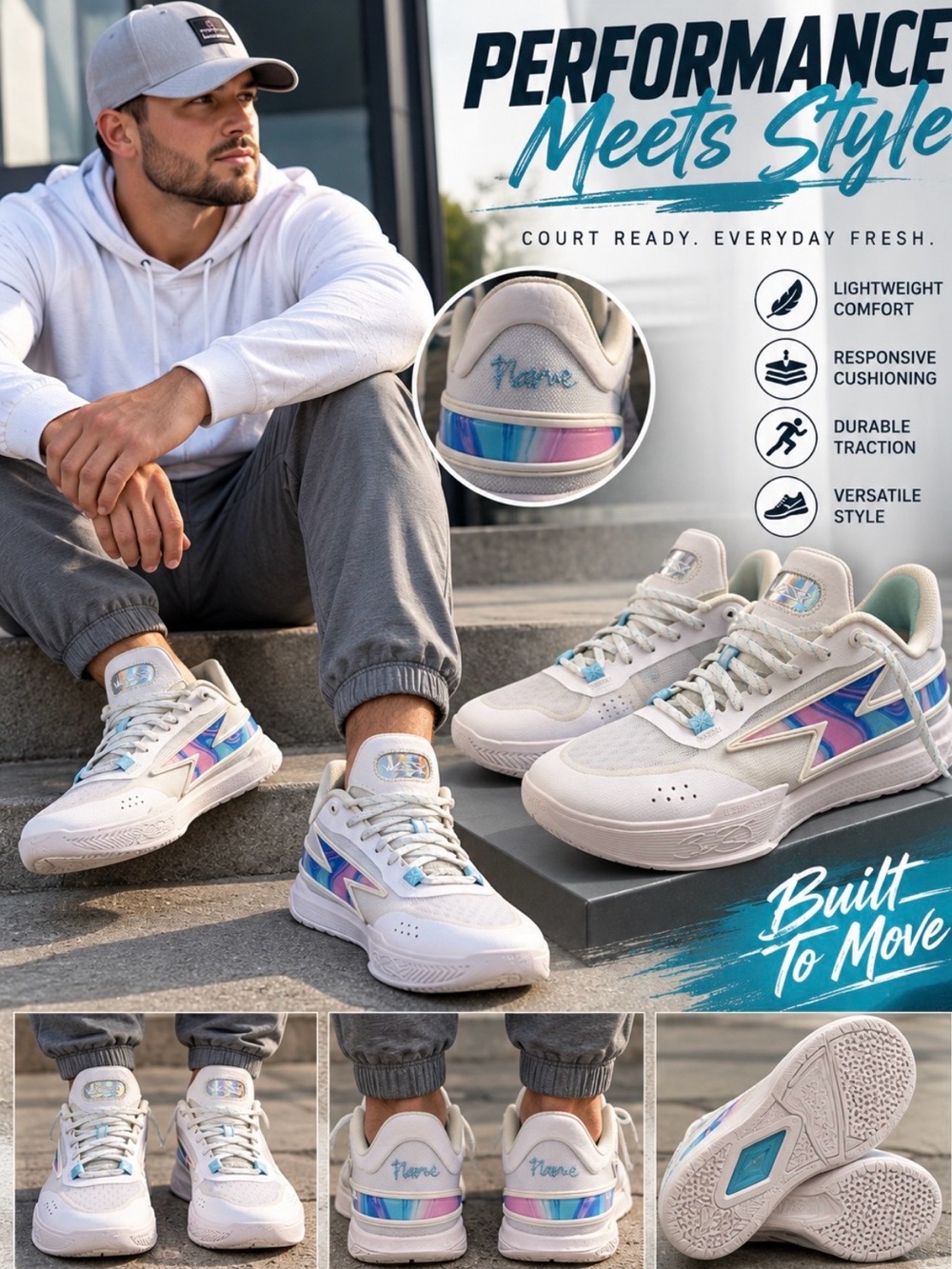 Men's Li-Ning White Athletic Shoes with Iridescent Accent
